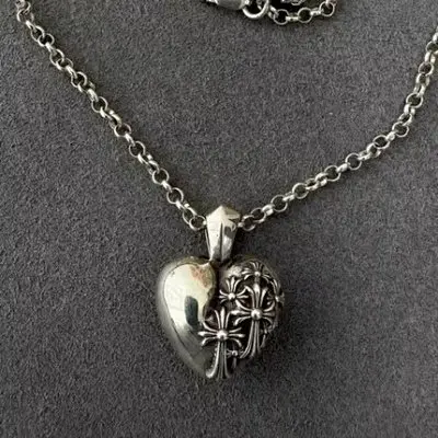 High-End S925 Sterling Silver Trendy Brand Heart Embossed Cross Necklace with a Vintage Feel, Unisex Sweater Chain