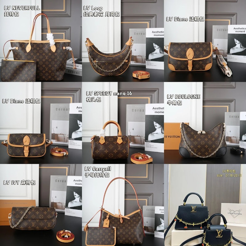 Multiple Louis Vuitton handbags