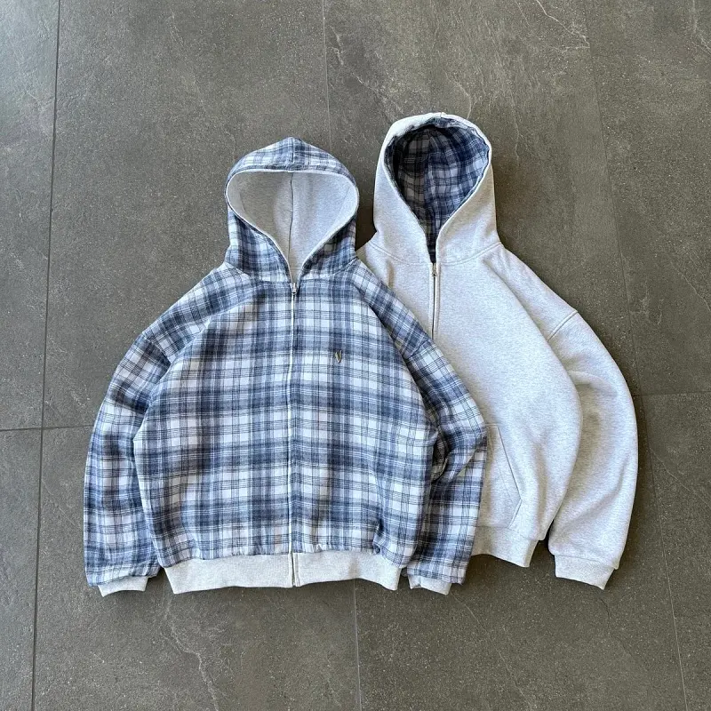 VRK Reversible Plaid Zip-Hoodie V2（Light Grey/Blue）