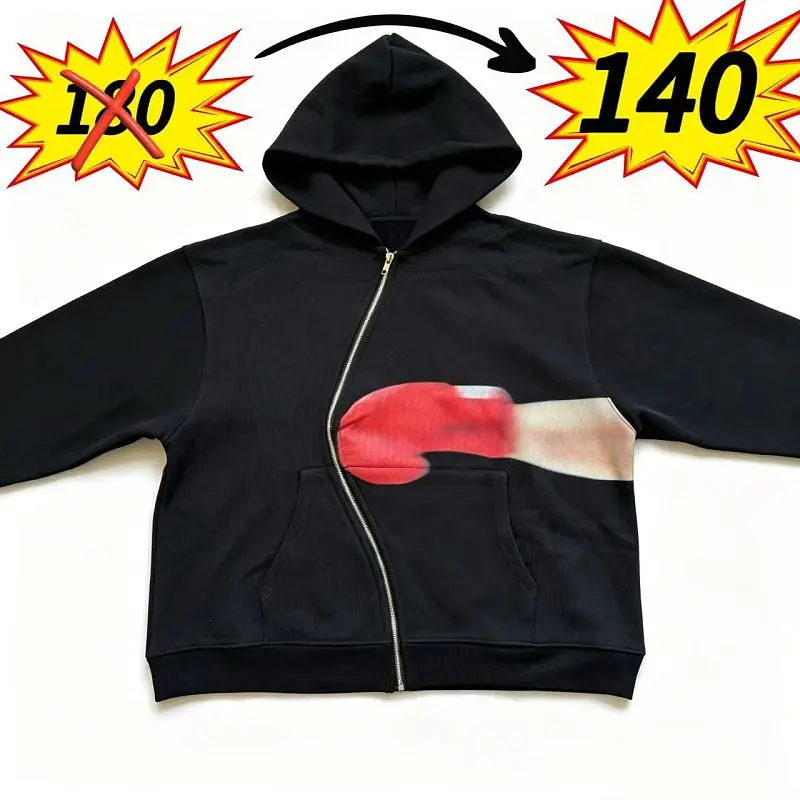 Boxing Print-Wave Zipper Hoodie