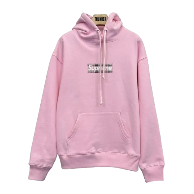 supreme x burberry pink hoodie pink