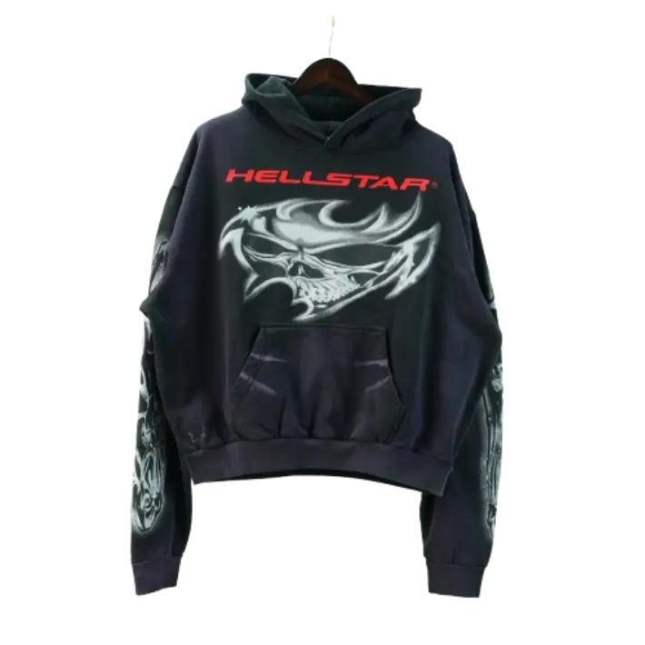 Hellstar Airbrushed Skull Hoodie Black