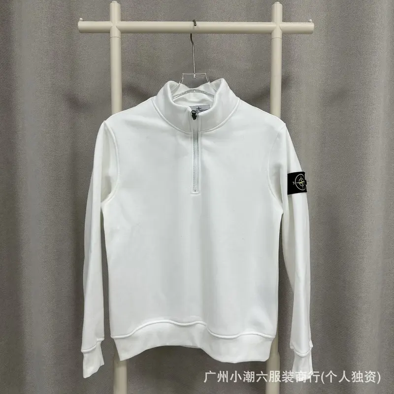 Compasses Arm Emblem Half Zipper Pullover Solid Color terry Crewneck Loose Wei Yi-MES