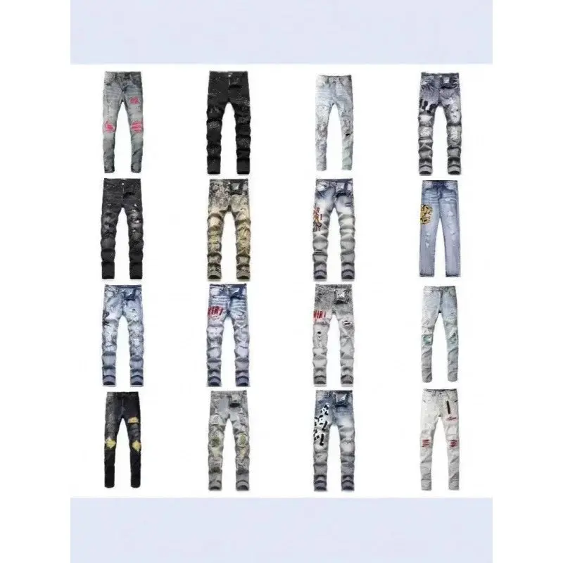 Trend casual patch slim small feet fashion brand personalized pants fashion new hole patch embroidered jeans men-MES