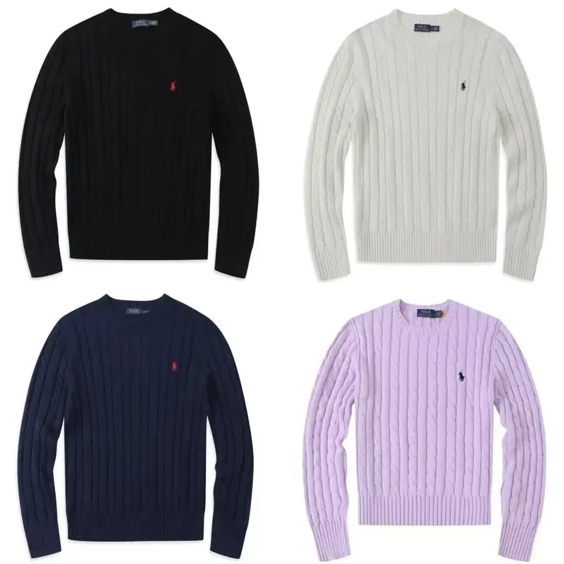 Autumn and winter men's and women's round neck retro warm sweater classic twist flower solid color pullover sweater-MES